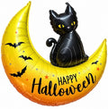 Happy Halloween foil balloon half moon and black cat
