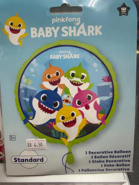 17" baby shark round balloon